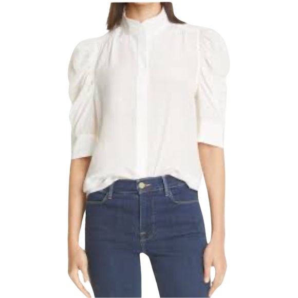 FRAME Gillian Puff Sleeve Silk Blouse - Picture 4 of 13